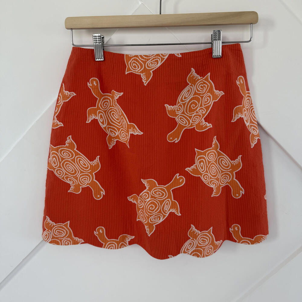 Lilly Pulitzer Vintage Orange Turtle Print Corduroy Skirt Size 2